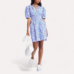 On 34th Women's Printed Cotton Zip-Front Puff-Sleeve Dress, Large